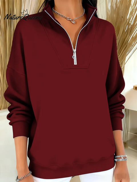 Women's Solid Color Cardigan Collar Casual Loose Pullover Sweatshirt