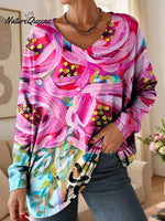 Women's Lovely Floral Flowers Pattern Art Print V-neck Casual Cotton T-shirt