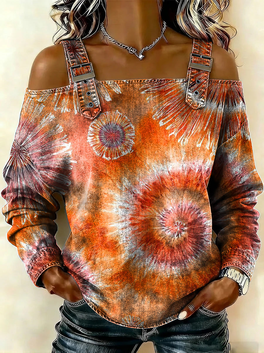 Women‘s Tie-dye Gradient Print Casual Cotton Denim Shirt