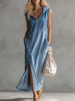 Women's Sleeveless Casual Loose Hooded Denim Dress