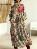 Women's Floral Pattern Art Print Casual Cotton Knitted Dress