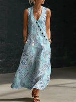 Women's Floral Pattern Art Print Casual Cotton Linen Dress