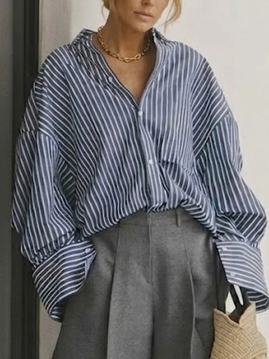 Women's Casual Design Oversized Striped Shirt