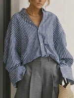 Women's Casual Design Oversized Striped Shirt