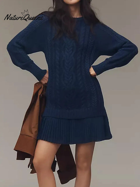 Women's Patchwork Ruffled Knitted Dress