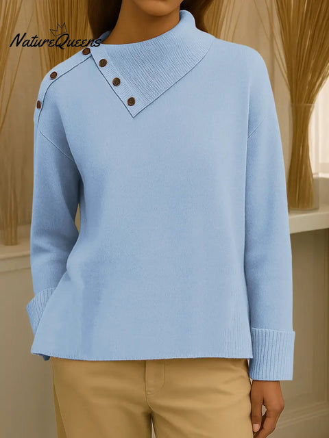 Women's Solid Color Lapel Long Sleeve Casual Loose Knit Top