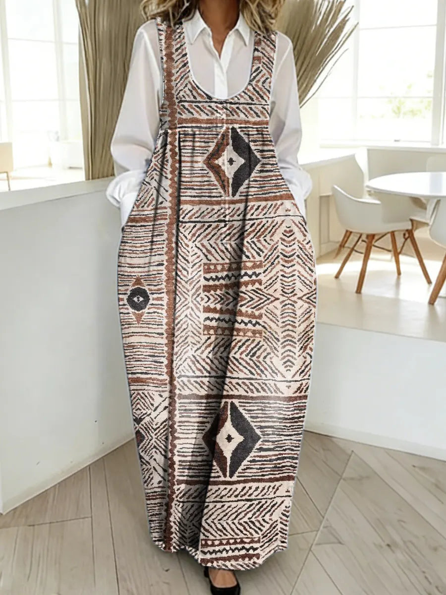 Women's Vintage Pattern Art Print Casual Cotton Denim Dress