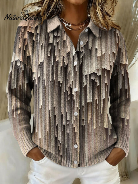 Sparkling Vertical Stripe Decorative Pattern Casual Shirt Collar Long Sleeve Sweater