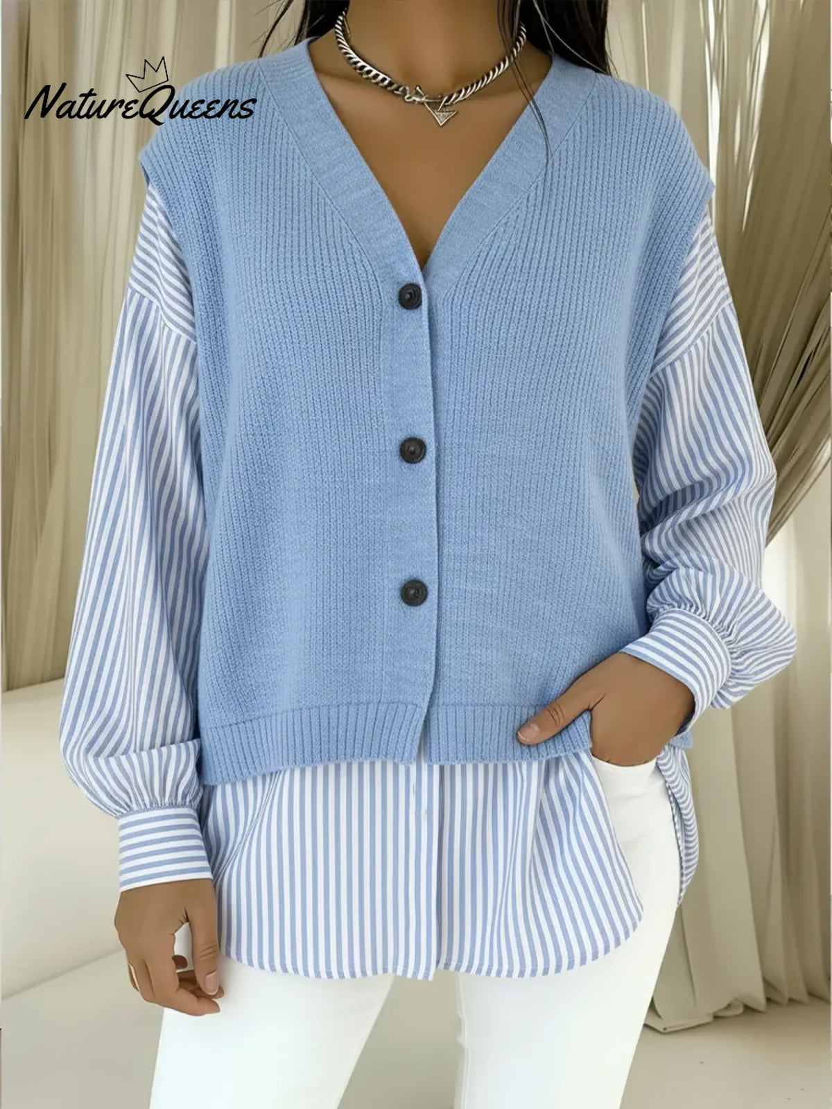 Women's Casual Knit Striped Cardigan