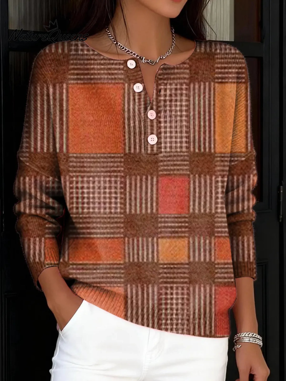 Women's Vintage Abstract Geometry Art Print Buttoned Cardigan Sweater