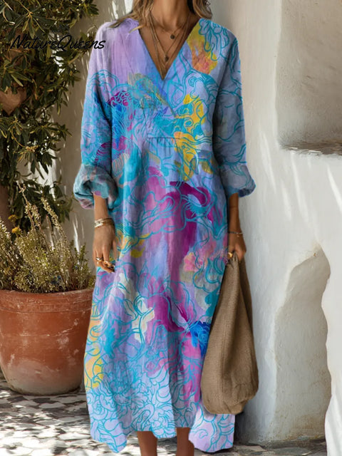 Women's Abstract Pattern Art Print Casual Cotton Dress