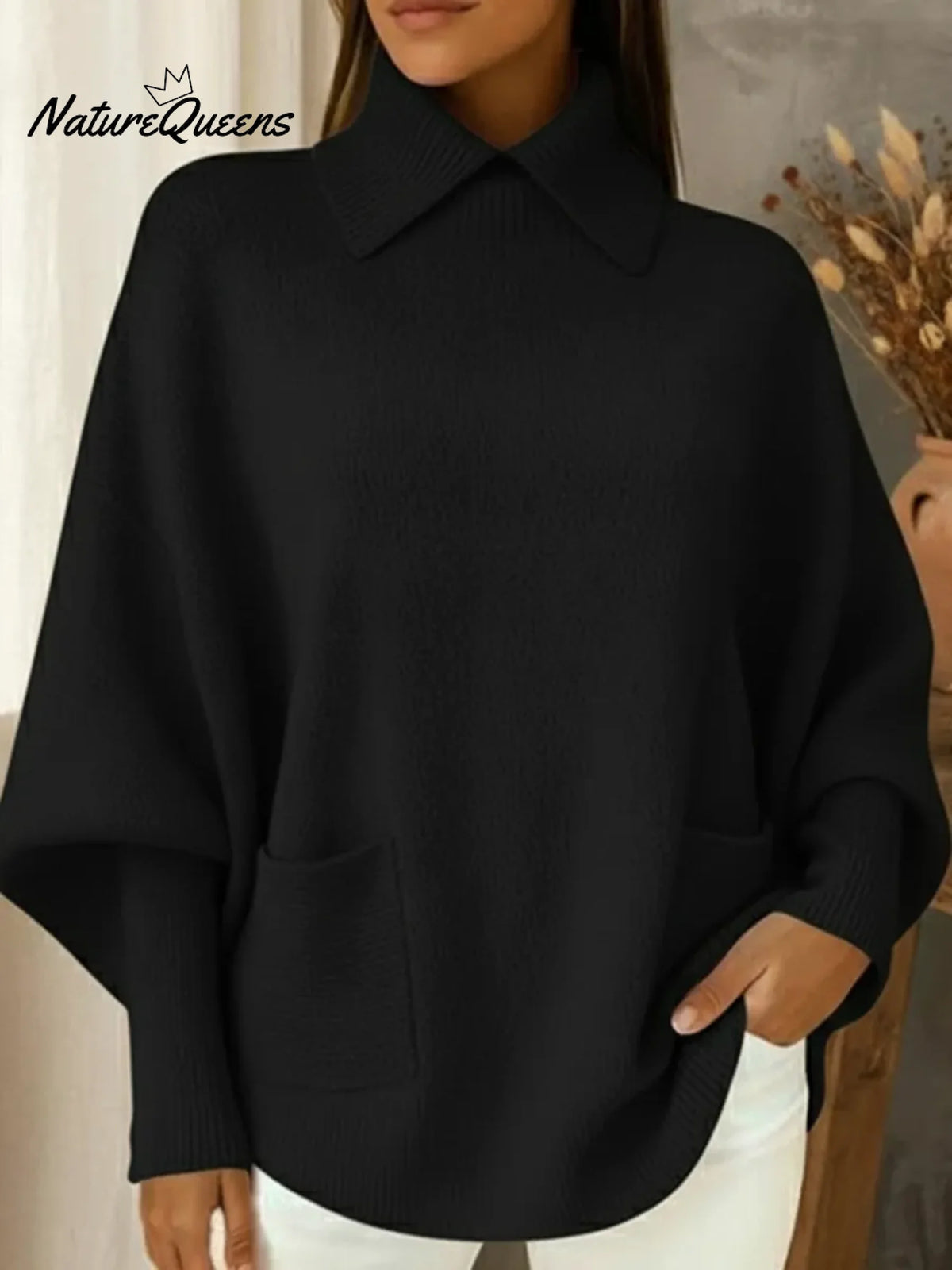 Elegant Women's Collared Pocket Pullover Sweater