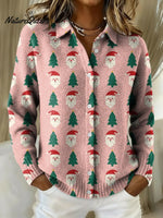 Women's Cute Christmas Printed Collared Sweater