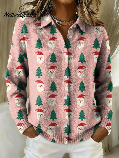 Women's Cute Christmas Printed Collared Sweater