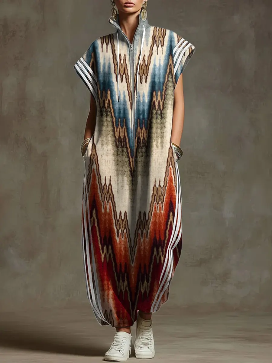 Women's Vintage Pattern Art Print Casual Cotton Jumpsuit