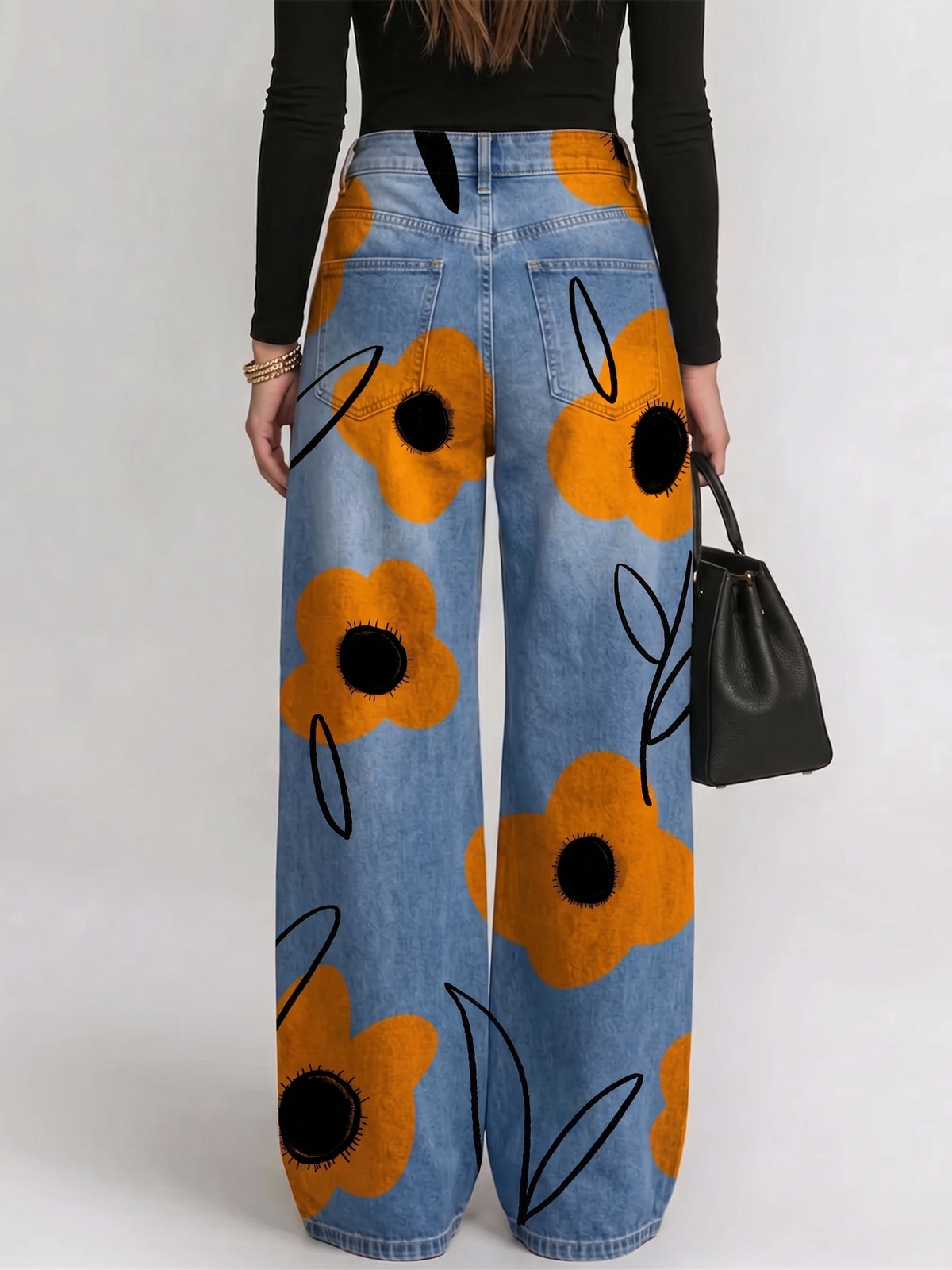 Women's Vintage Florals Print Loose-fit Jeans