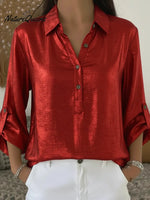 Women's Henley Collar Satin Shirt