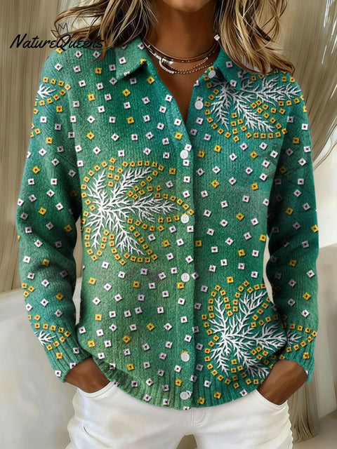 Women's Geometric Abstract Maple Leaf Pattern Art Print Cowl Neck Sweater