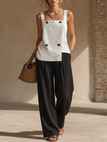 Minimalist Button Shirt And Wide-leg Pants Two-piece Set