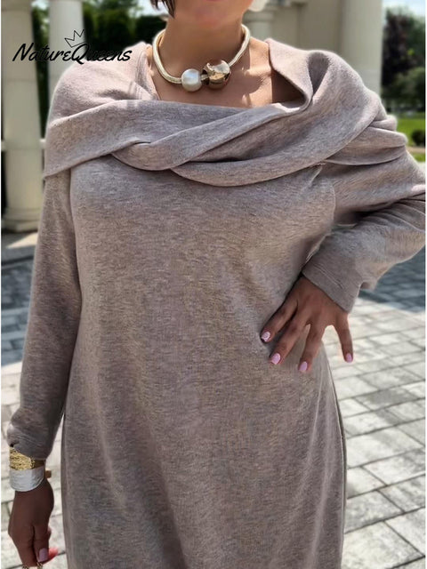 Women's Cowl Neck Long Sleeve Knitted Dress