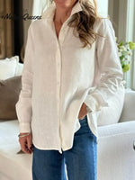 Women's Solid Color Lapel Long-sleeved Casual Loose Cotton Shirt