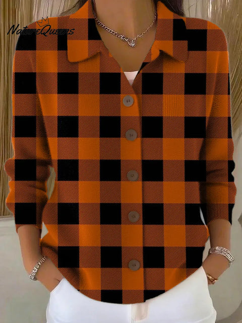 Women's Plaid Pattern Art Print Casual Sweater