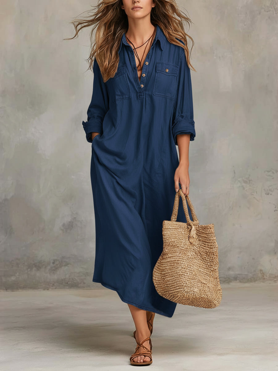 Women's Casual Long-sleeved 100% Cotton Dress