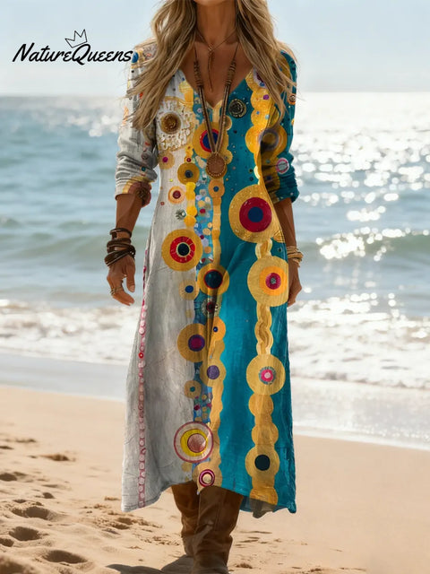 Women's Abstract Pattern Art Print Casual Cotton Dress