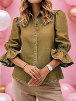 Women's Lapel Long-sleeved Loose Casual Denim Shirt