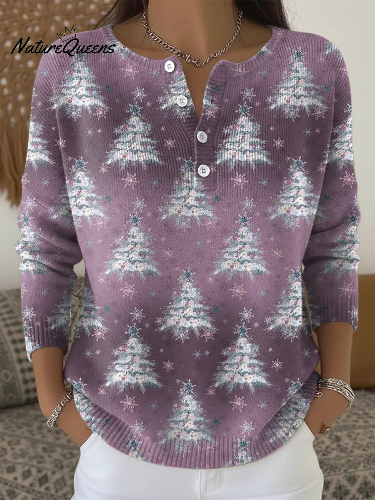 Women's Christmas Tree Casual Printed Sweater