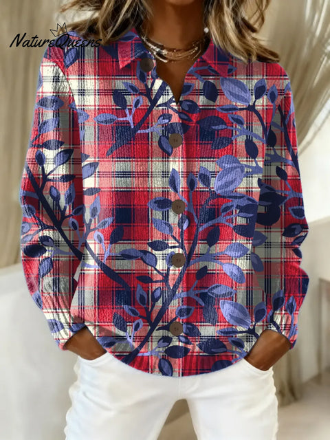 Women's Plaid Floral Pattern Art Print Casual Cotton Knitted Sweater