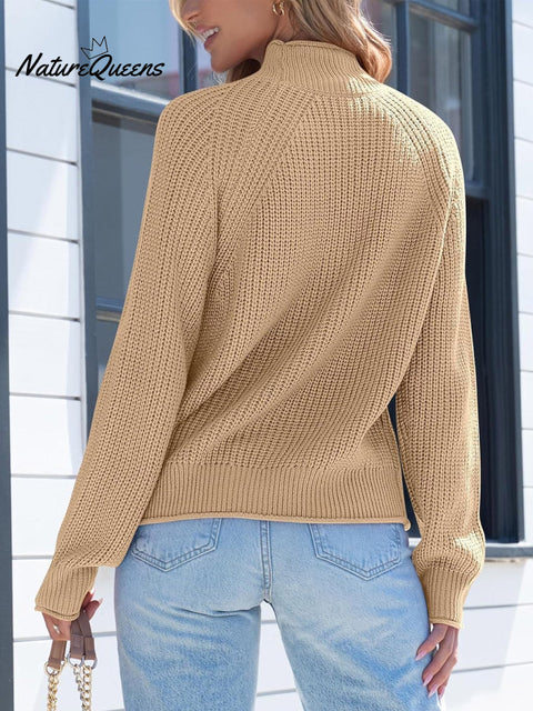 Women's Solid Color Casual Turtleneck Knit Long-sleeved Sweater