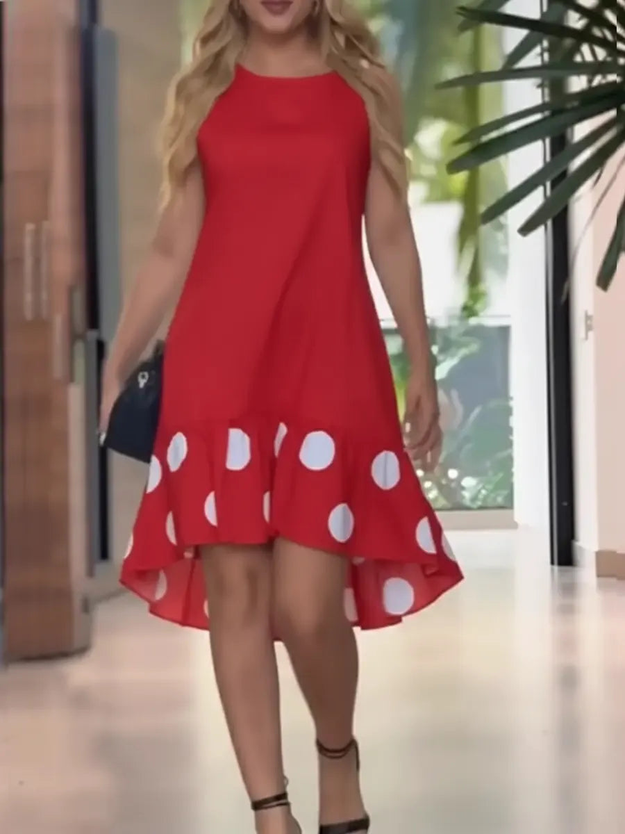 Women's Fashionable Patchwork Polka Dot Cotton Sleeveless Dress