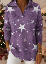 Women's Stars Pattern Art Print Casual Cotton Sweater