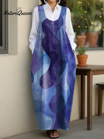 Women's Vintage Abstract Pattern Casual Loose Denim Vest Dress