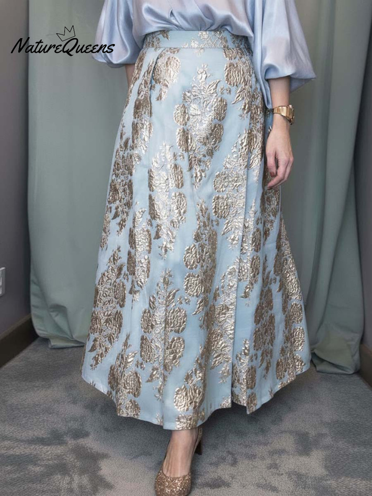 Women's High-waisted Loose-fitting Jacquard A-line Skirt