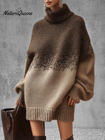 Women's Gradient High-Neck Loose Long Sweater