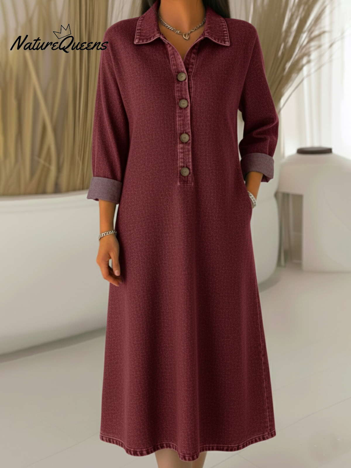 Classic Polo Collar Button-up Denim Dress