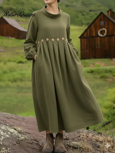 Women's Loose Casual Decorative Button Cotton Linen Dress