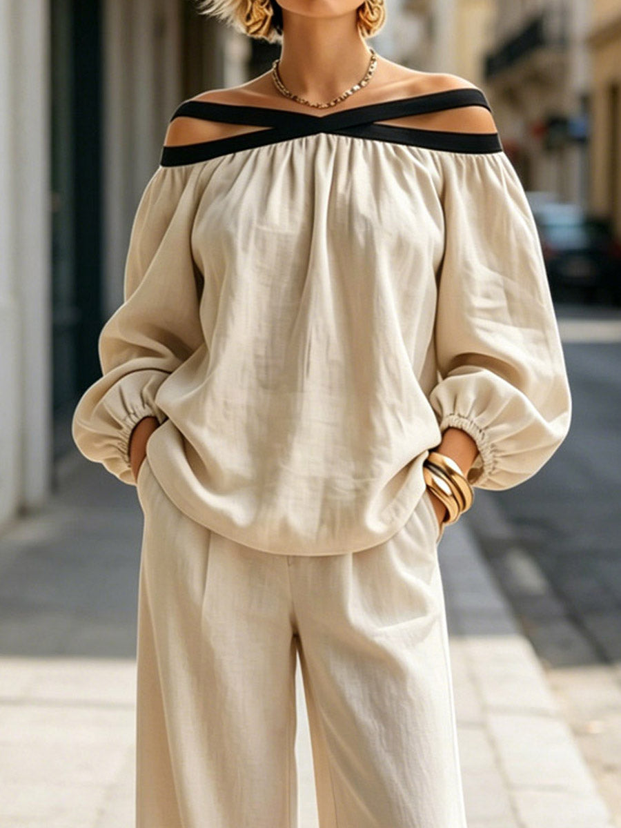 Women's Art Comfortable Casual Stylish Top And Pants Cotton Linen Two-piece Set
