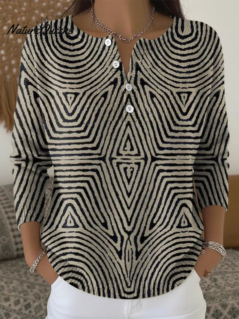 Symmetrical Art Stripes Print Buttoned Cardigan Sweater