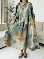 Women's Fun Daisy Decorative Patterns Casual Peter Pan Collar Denim Jeans Dress