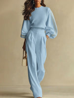 Casual Cozy Sweatshirt And Wide-leg Pants Two-piece Set