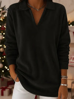Retro Christmas Polo Collar Velvet Pullover