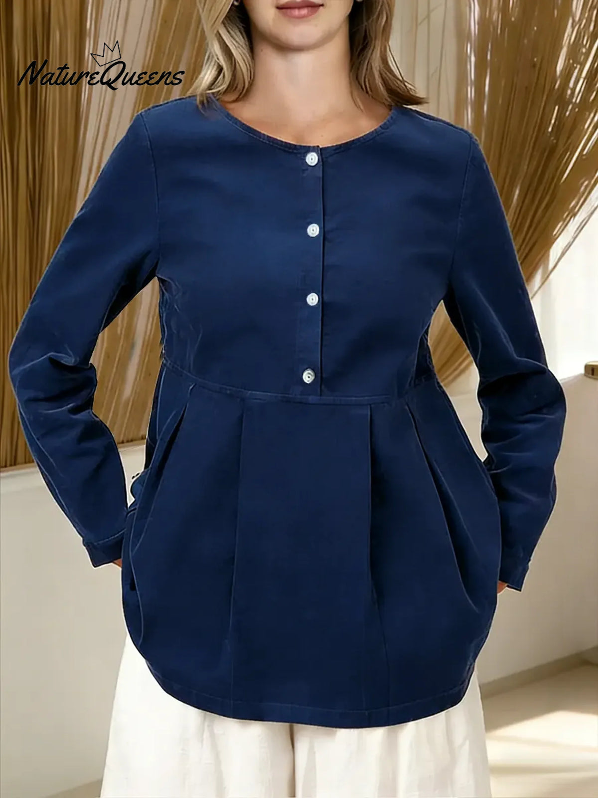 Women's Solid Color Round Neck Long-sleeved Casual Loose Cotton Top