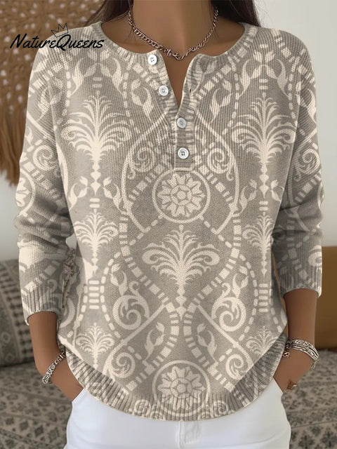 Symmetrical Pattern Print Buttoned Cardigan Sweater