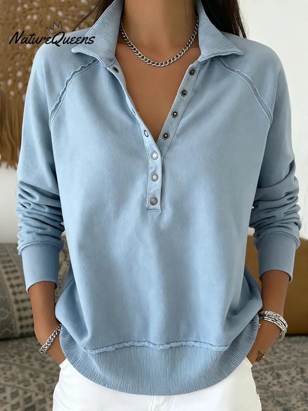 Women's Casual Solid Color Pullover Cotton Sweatshirt