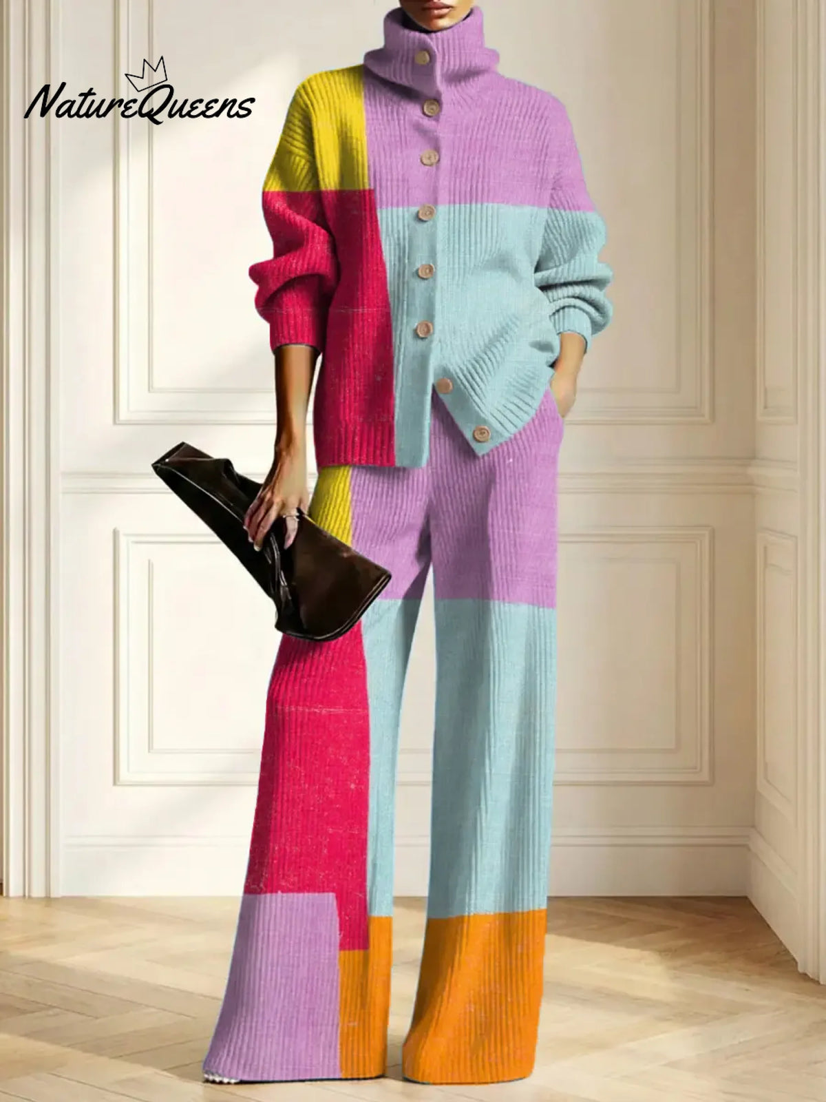 Women's Geometric Pattern Art Print Casual Cotton Knitted Suits