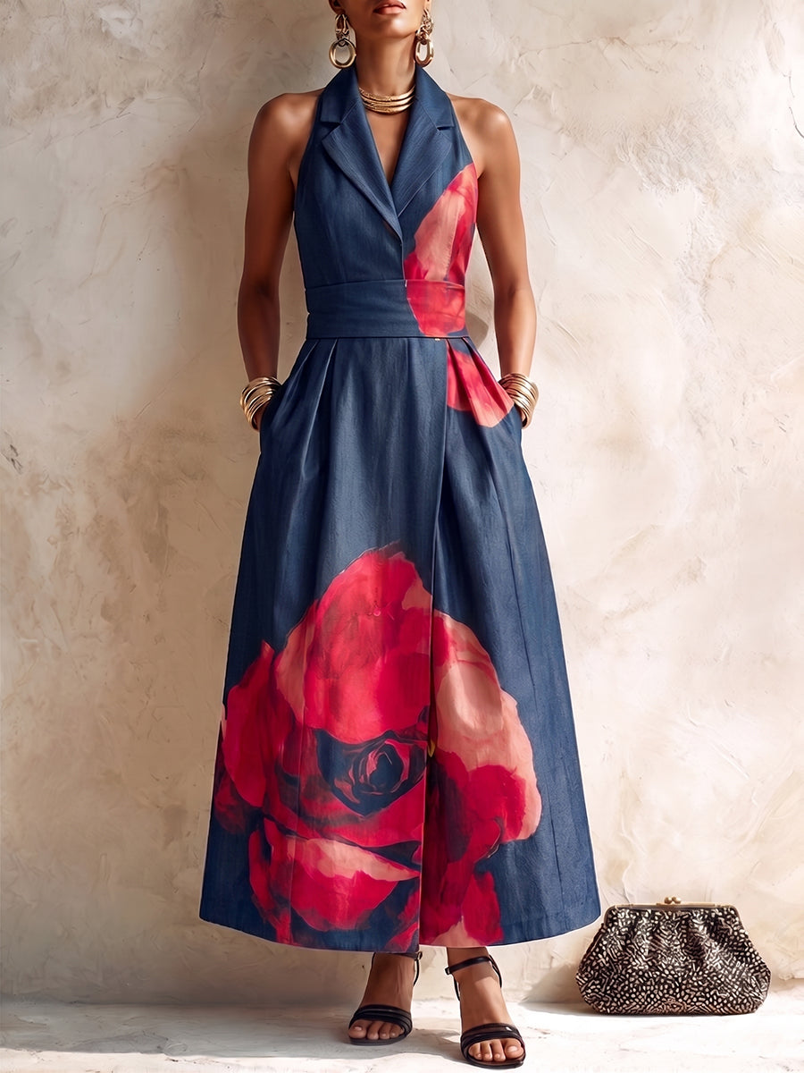 Holiday Party Floral-print Cotton Midi Dress