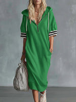 Women's 3/4 Sleeve Casual Loose Hooded Cotton Dress